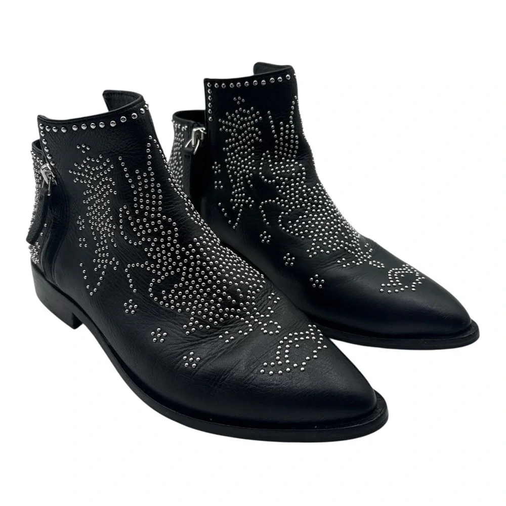 Mercer Edit Black Studded Leather Ankle Boots Size 5.5